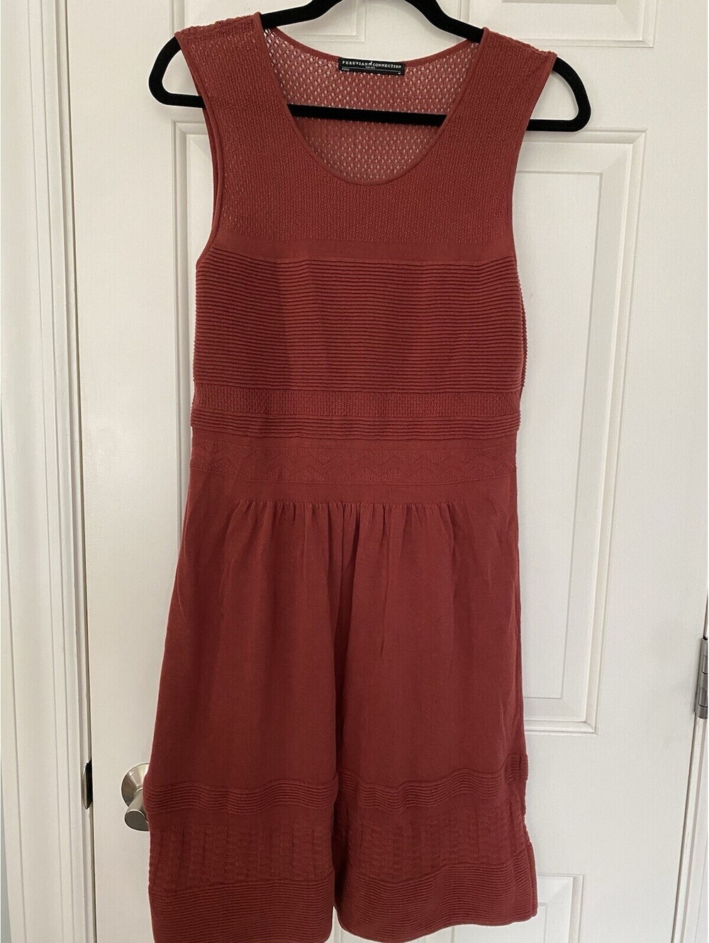 Peruvian Connection Rust Pima Cotton Knit Dress Sleeveless Textured Medium